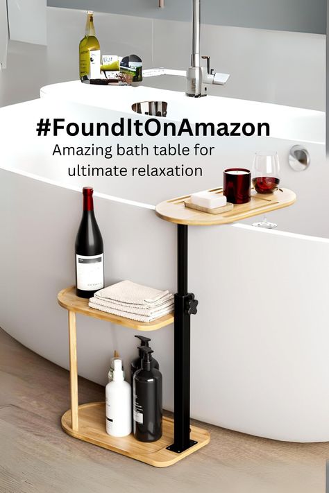 #affiliate 【Freestanding Bath Table】No more worries about the common issues with other bathtub trays, such as tipping, instability, slipping, or not fitting tubs properly! This bathtub caddy stands fully freely, with a compact design perfect for small bathrooms. The tray can rotate 360 degrees, extending directly into the bathtub for convenient use, with an adjustable height of 16.5-32.2 inches, suitable for all types of bathtubs Bathtub Organization Ideas, Small Bathroom Table, Stand Alone Bath Tub, Tub Shelf, Bath Tray Caddy, Bathtub Organization, Bath Tub Tray, Bathtub Table, Stand Alone Bathtubs