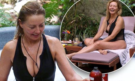 I'm A Celebrity 2016: Carol Vorderman shows off figure in low-cut swimsuit at the spa Jungle Spa, Adam Thomas, Carol Vordeman, Low Cut Swimsuit, Carol Vorderman, Jumping For Joy, The Spa, Yellow T Shirt, A Celebrity