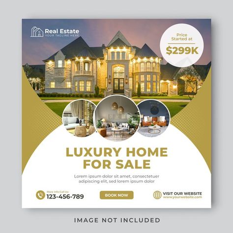 Real estate square banner, home for sale social media banner for your property business projects Recruitment Poster Design, Real Estate Social Media Post, Free Social Media Templates, Property Business, Real Estate Banner, Hotel Sales, Hotel Card, Real Estate Marketing Design, Real Estate Social Media