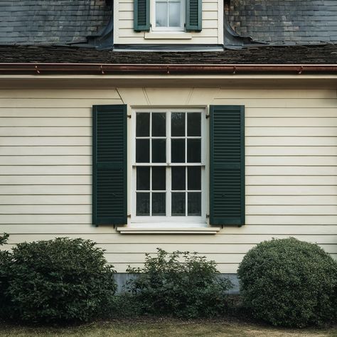 Shutter Color Ideas😍😍 Dark Green Shutters, Painted Shutters, Tan House, Shutter Colors, Green Shutters, Shutters Exterior, Red Roof, Residential Design, Color Ideas