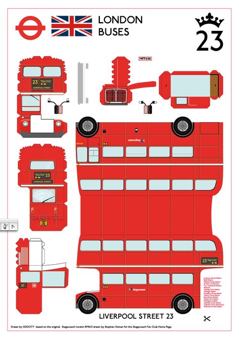 London Bus 23 Papermodel | ODDCITY London Bus Craft, Patron Cube, Bus Craft, Bus Crafts, British Party, English Day, 3d Templates, London Theme, London Guide