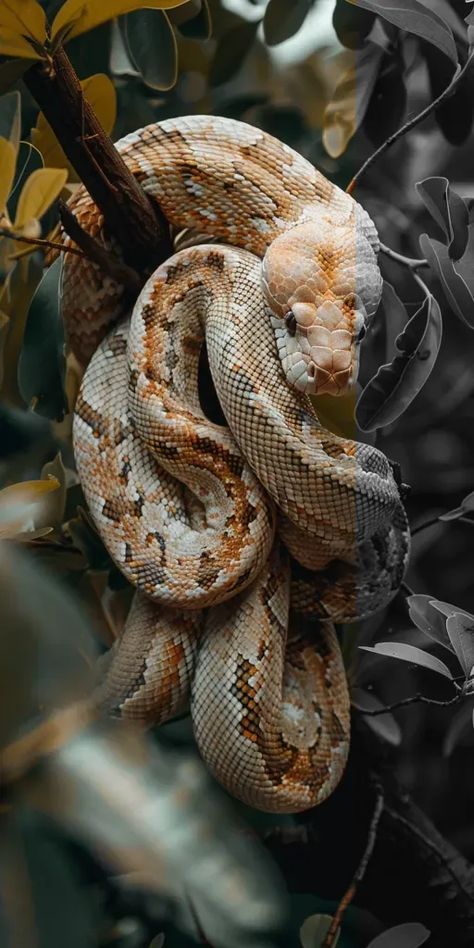 Full Color Image in ai-img-gen.com 🔸 Realistic image, real photo, 8k UHD, light-colored snake rolled up on his body, big, fat and long, o... 🔸 From Midjourney AI Image Snake In Tree, Reptile Aesthetic, Snake Photography, Snake Photos, Big Cats Photography, Animal Photography Wildlife, Giant Snake, Snake Wallpaper, Scary Animals