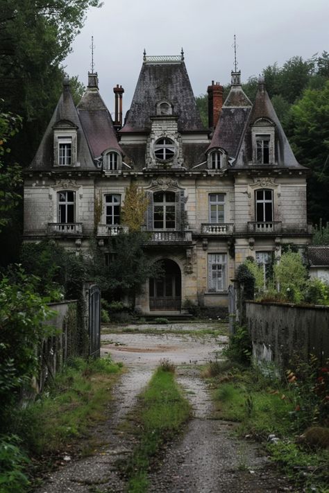 Mansion Vintage Aesthetic, Old Mansion In The Woods, Haunted Manor Aesthetic, Overgrown Manor, Swamp Mansion, Old Architecture House, Manor House Aesthetic, Mansion In The Woods, Victorian Manor House