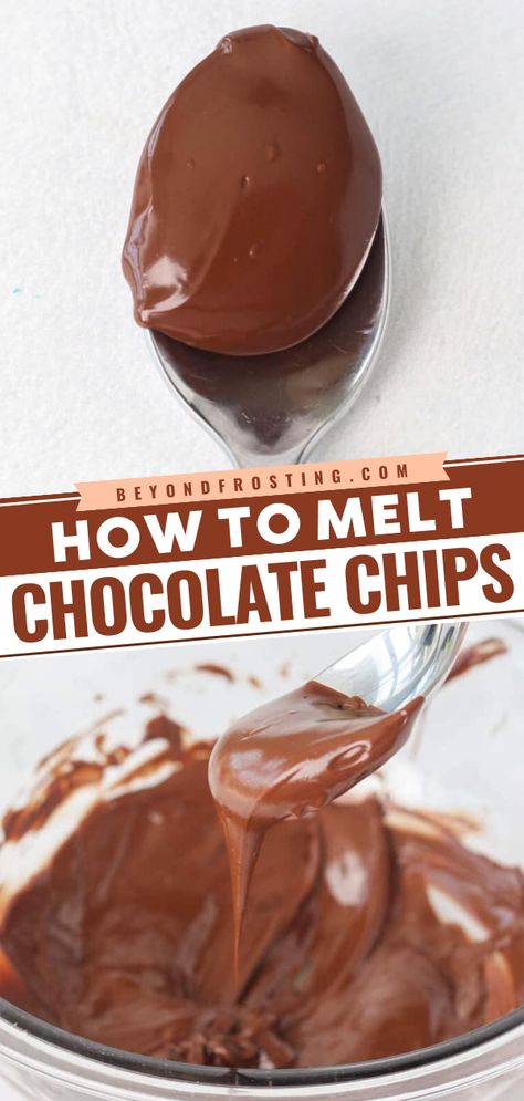 All the simple dessert tips on how to melt chocolate chips on the stove or in the microwave! Using just a few tools, you can have melted chocolate for dipping, for drizzling, and more. Save this easy recipe tutorial! How To Melt Chocolate Chips, Recipes With Few Ingredients, Best Chocolate Desserts, Sweet Meat, Easy To Make Desserts, Chocolate Dessert Recipes, Melting Chocolate Chips, Icing Recipe, Best Dessert Recipes