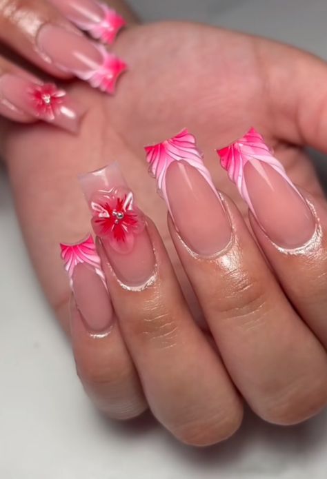 Simple Airbrush Nails, Ombre Nails With Flowers, Garden Nail Art, Winter Nail Art Designs, Spring Acrylic Nails, Sassy Nails, Nail Drawing, Airbrush Nails, Girly Acrylic Nails