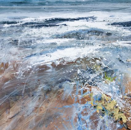 Abstract Seascape Paintings, Lands End Cornwall, Coastal Art Painting, Abstract Beach Painting, Ocean Landscape Painting, Loose Watercolor Paintings, Modern Landscape Painting, Seascape Artwork, Seascapes Art