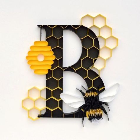 Quilling Wall Art, Bee Room, Bee Cottage, Beehive Design, Bee Classroom, Bee Birthday Party, Bee Pictures, Monogram Wall Art, Honey Bee Decor