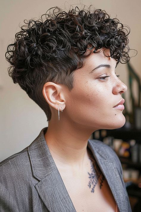 25 Stunning Short Curly Hairstyles You Have to See to Believe Permed Pixie Cut, Short Curly Black Hairstyles, Curly Bob With Undercut, Short Curly Pixie Haircuts, Very Short Curly Haircuts, Short Hairstyle Women Curly, Curly Hair Short Haircut, Shaved Curly Hair, Pixie Haircut Curly Hair