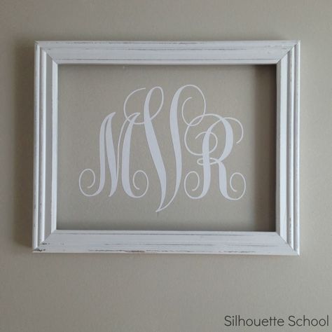 Framed vinyl monogram wall art Framed Monogram, Frosted Mirror, Vinyl Projects Silhouette, Silhouette School Blog, Monogram Wall Art, Diy Monogram, Silhouette School, Silhouette Cameo Tutorials, Art Clip