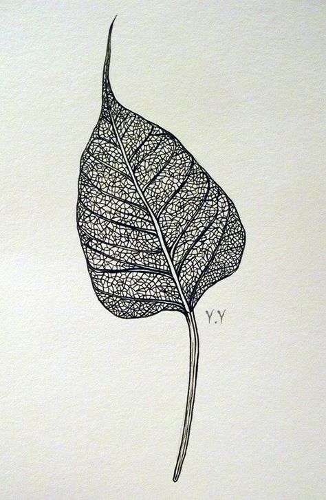 Banyan leaf Bodhi Leaf Tattoo, Bodhi Tree Drawing, Bodhi Tattoo, Bodhi Tree Art, Intention Board, Blatt Tattoos, Fineliner Drawing, Geometric Leaf, Bodhi Leaf