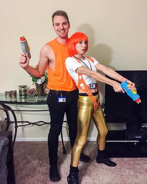 Easy Halloween Costumes For Couples, Leeloo Costume, Fifth Element Costume, 90s Dress Up, Karneval Diy, Couple Halloween Costume, Sci Fi Costume, Costumes For Couples, Halloween Duos