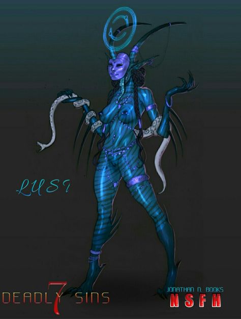 Lust Sin Character Design, 7 Deadly Sins Art, 7 Sins, Villain Character, Fusion Art, Good Behavior, Fantasy Beasts, Alien Concept Art, Cyberpunk Character