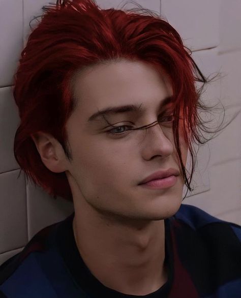 Red Hair Guys Dyed, Character Inspiration Red Hair Guy, Hot Red Hair Men, Dyed Red Hair Male, Red Haired Guy Aesthetic, Man Long Red Hair, Dark Red Hair Guy, Mens Red Hair Dyed, Dark Red Hair Male