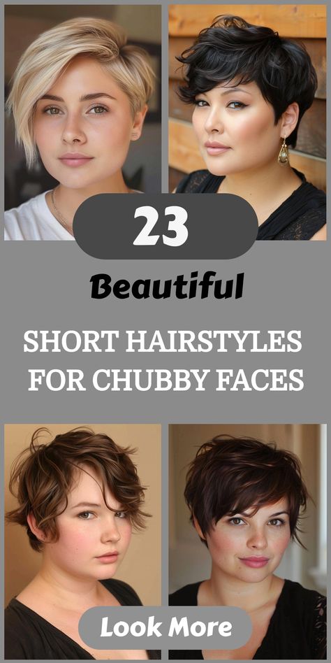 Check out 23 stunning short hairstyles for chubby faces that add a touch of elegance and style. Whether you prefer voluminous pixie cuts or polished bobs, these short hairstyles for chubby faces provide diverse looks to flatter your face shape and boost your confidence. Short Hair For Round Faces Double Chin, Fun Short Curly Haircuts, Short Haircuts For 20 Year Old, Pixie On Fine Hair, Edgy Haircuts Round Face, Short Hairstyle For Fat Face Girl, Plus Size Chin Length Hair, Short Hair For Oval Face Plus Size, Curly Hairstyles For Double Chin Faces