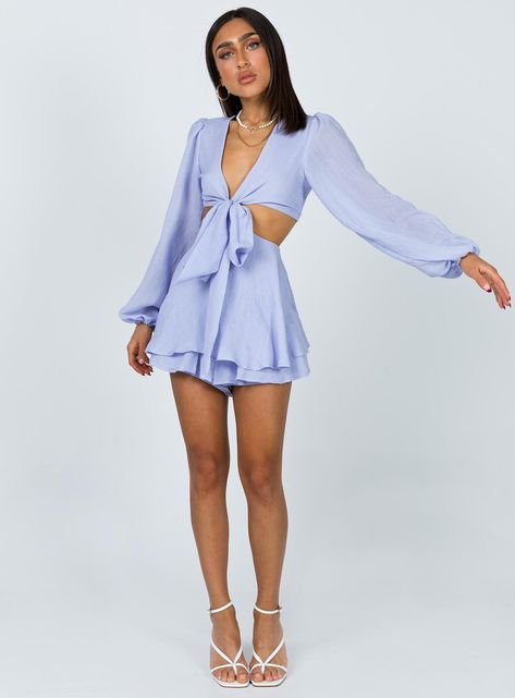 Spring Rompers, Long Sleeve Playsuit, Fleece Dress, Blue Romper, Outerwear Outfit, Playsuit Romper, Brunch Outfit, Invisible Zip, Grad Party