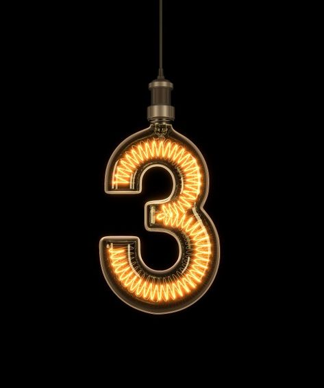 Number 3, alphabet made of light bulb. | Premium Photo #Freepik #photo #background #abstract #light #character Neon Board, Neon Number, Alphabet E, Epic Drawings, Letter Art Design, Beautiful Angels Pictures, Number Three, Logo Design Typography, Frame Gallery