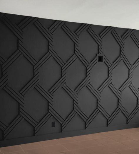 Modern Luxury Accent wall panels, Ready to install,  3D accent wall panels kit, art wall panels, wall trim, wall molding,  DIY wall paneling Accent wall panels are made from unpainted  MDF 1/2 in. Ready to paint Standard size:  4 ft width * 8 ft height 6 ft width * 8 ft height 8 ft width * 8 ft height 10 ft width * 8 ft height 12 ft width * 8 ft height The boards are not self-adhesive. Black Modern Accent Wall, Accent Wall Craftsman, Entry Statement Wall, Modern Feature Wall Ideas Living Room, Black Wall Trim Ideas, Salon With Black Walls, Accent Walls For Office, Stairway Feature Wall Ideas, Dark Charcoal Accent Wall