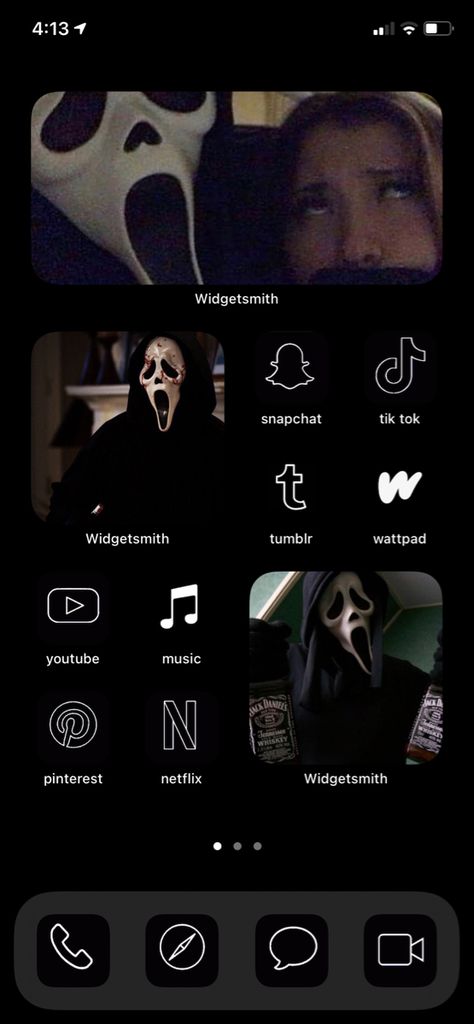 Scream Themed Homescreen, Ghostface Themed Phone, Ghost Face Homescreen, Scream Homescreen Layout, Scream Themed Phone, Scream Layout, Scream Phone Theme, Ghostface Lockscreen, Scream Homescreen