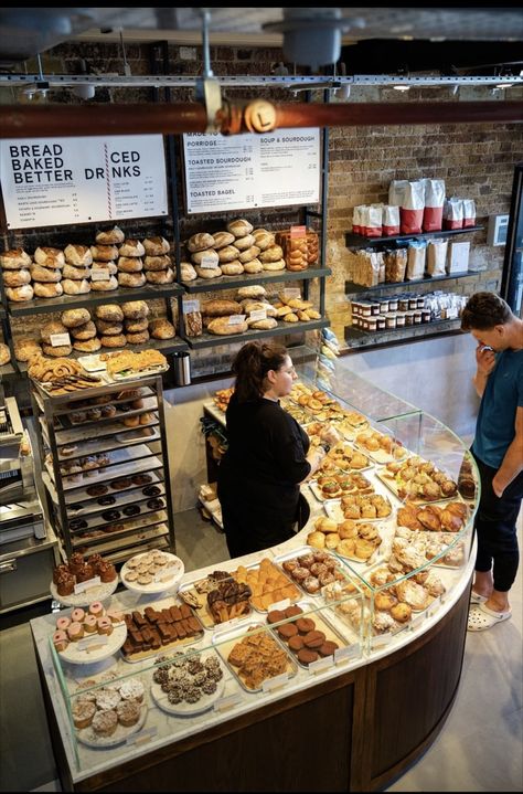 Commercial Bakery Kitchen Layout, Bakery Aesthetic Interior Cozy, Small Fast Food Design, Coffee Shop Bakery Ideas, Bakeshop Aesthetic, Bakery Cafe Aesthetic, Modern Bakery Interior Design, Bakery Shop Design Modern, Bakery Exterior Design