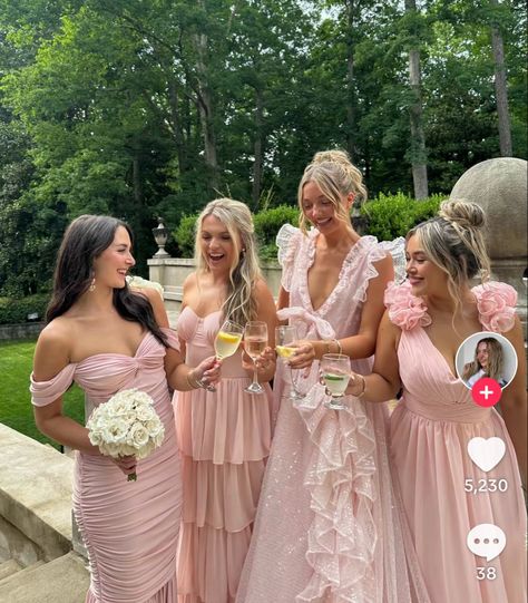 Pink Bridesmaid Dresses Mismatched, Baby Pink Wedding, Pastel Pink Weddings, Light Pink Bridesmaid Dresses, Blush Pink Bridesmaids, Sage Green Bridesmaid Dress, Mismatched Bridesmaid Dresses, Pink Bridesmaid Dresses, Dream Wedding Ideas Dresses