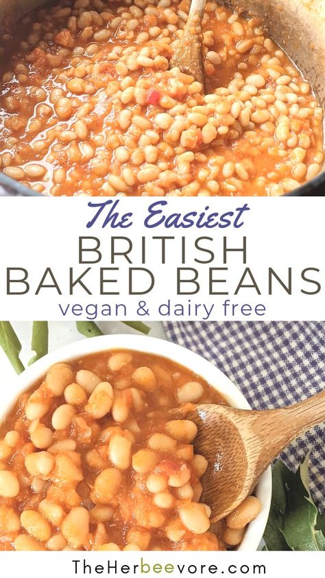 British Baked beans, traditional English Heinz beans!  English beans are much less sweet than American BBQ beans (which are loaded with corn syrup and sodium) and are the perfect addition to breakfast. These British tomato beans are unbelievable simple to make at home, and are loaded with healthy vegetables, spices, and are ready in about 30 minutes!

These Vegan British Baked Beans Are:
Bright
Fresh
Flavorful
Loaded with Good-for-You Ingredients
Sweet and salty English Breakfast Beans Recipe, British Baked Beans Recipe, English Breakfast Beans, British Baked Beans, Baked Beans Vegan, Heinz Beans, Breakfast Beans, White Bean Recipes, Baked Beans Recipe