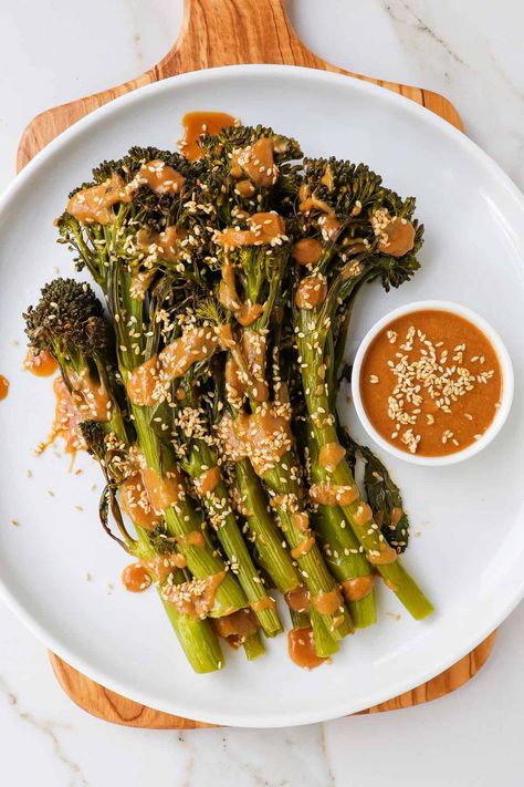 Roasted Tenderstem Broccoli With Miso Sauce – Goodness Avenue Japanese Broccoli Recipes, Japanese Broccoli, Miso Sauce, Miso Sauce For Vegetables, Miso Broccoli Recipes, Miso Broccoli, Miso Roasted Vegetables, Miso Roasted Broccoli, Brocollini Recipes