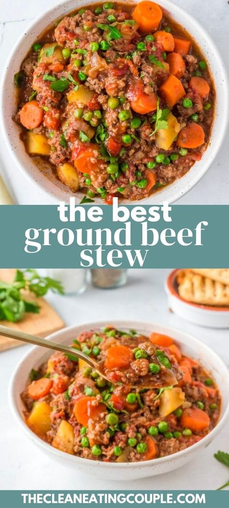 Learn how to make the best Hamburger Stew Recipe! This easy ground beef stew can be made in the instant pot, crockpot, or on the stove top for dinner. It's paleo, Whole30, gluten free, dairy free and absolutely delicious! Ground Beef Recipes Dairy Free Dinners, Ground Beef Instant Pot Recipes Dairy Free, Non Dairy Ground Beef Recipes, Instant Pot Ground Beef Stew, Whole 30 Ground Beef Crockpot Recipes, Clean Beef Stew, Ground Beef Soup Dairy Free, Gluten Free Beef Soup Recipes, Healthy Gluten Free Ground Beef Recipes