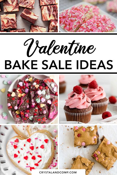 Looking for some easy recipes to make your Valentine's Day bake sale a hit? Look no further! These delicious treats, including Valentine Chocolate Chip Cookie Cake, Valentine OREO Cookie Balls, Valentine Cookie Bars, and more, are sure to make everyone's heart melt. Surprise your customers with these mouthwatering delights that are perfect for spreading the love. Get baking and make your bake sale unforgettable with these sweet valentine treats. Don't miss out on these easy, scrumptious recipes! Valentine's Day Baked Treats, Valentine’s Day Bake Sale, Valentine’s Day Cookie Cake, Valentine Bake Sale, Easy Valentines Day Treats, Easy Bake Sale Ideas, Kids Bake Sale, Bakesale Ideas, Bake Sale Ideas