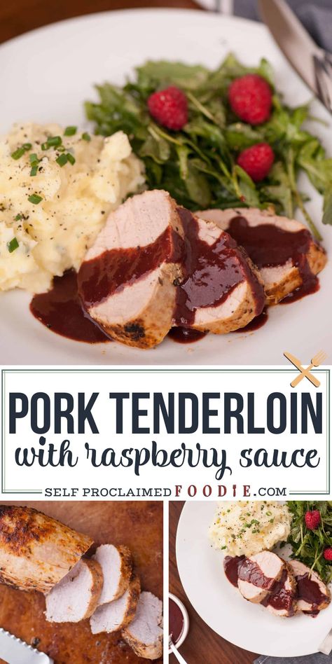 Delight the entire family by making this flavorful and healthy Pork Tenderloin with a savory balsamic Raspberry Sauce for dinner. Combining a tart or sweet fruit is sure to enhance the savory flavor of a pork tenderloin. This is a simple way to convert a plain pork tenderloin into a special occasion main dish. #porktenderloin #sauce Easter Dinner Pork Tenderloin, Fruit Sauce For Meat, Low Fodmap Pork Tenderloin Recipes, Raspberry Pork Tenderloin, Pork Tenderloin Dipping Sauce, Dipping Sauce For Pork Tenderloin, Pork Tenderloin With Chutney Recipes, Raspberry Dinner Recipes, Sauce For Pork Tenderloin Simple