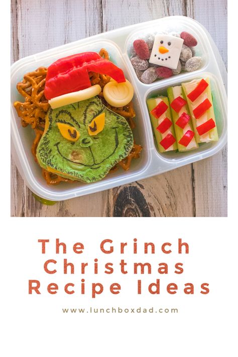 DR. SEUSS THE GRINCH WHO STOLE CHRISTMAS SCHOOL LUNCH RECIPE IDEAS Christmas Kid Lunch Ideas, Grinch Lunch Ideas For Kids, The Grinch Breakfast Ideas, Christmas Lunch Ideas For Kids School, Grinchmas Breakfast Ideas, Grinch Lunch Ideas, Christmas Lunch Box Ideas, Christmas School Lunch Ideas, Grinch Snacks For Kids School