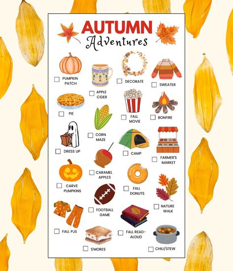 ✨Pro Tip: print and frame our Autumn Adventure Checklist, then use a dry erase marker to cross them off as you go! They also make great gifts paired with a cafe gift card or fall mug! 🍂 Don’t forget to tag us in your fun for a chance to be featured! #fall #autumn #bucketlist #adventure #scavengerhunt #homedecor #homeschool Fall Bonfire, Fall Mug, Fall Reading, Corn Maze, Pumpkin Decorating, Dry Erase, Caramel Apples, Fall Autumn, Apple Cider