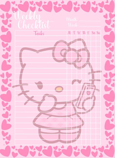 Hello Kitty Mood Tracker, Sanrio Paper, School Sheets, Pink Daily Planner, High School English Lesson Plans, Daily Planner Book, Girly Planner, Kawaii Printables, Pink Calendar