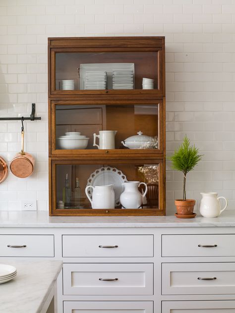 barrister bookcase in the kitchen China Cabinet Used As Kitchen Cabinets, Attic Kitchenette, Lawyers Bookcase, Bookcase Kitchen, Diy Kitchen Makeover Ideas, Unfitted Kitchen, Family Room Addition, Barrister Bookcase, Lauren Liess