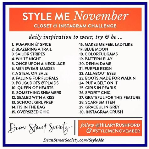 November Style Challenge, November List, Outfit Prompts, Ootd Challenge, Boujee Apartment, Autumn Moodboard, Wardrobe Challenge, Fashion Challenge, November Fashion