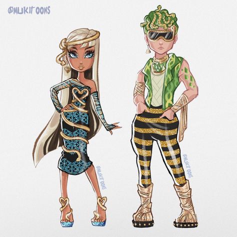 @mukitoons on Instagram: “✨🐍Cleo and deuce sketches🐍✨ - Hey guys! Seeing my bestie @egito.junior redesign this set have make me want to do it too! Idk why we…” Deuce Fanart, Character Backstory, Eah Oc, Monster High Makeup, Arte Monster High, Cartoon Style Drawing, Catty Noir, Looking For Work, Lagoona Blue