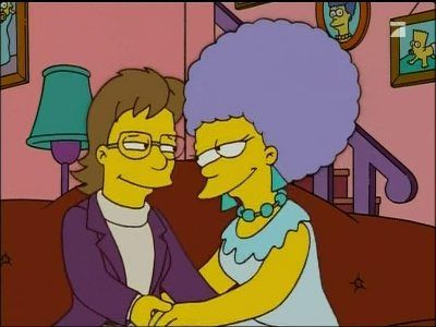 Patty Bouvier in The Simpsons - "Patty is one-half of Patty and Selma, the chain-smoking twin sisters of Marge. The character Patty officially came out in the 16th season of the show in the episode ‘There’s something about Marrying’. It was one of the few episodes that carried the rarely used warning of content that might be unsuitable for children." Patty And Selma, Selma Bouvier, Hey Arnold, Funny Disney Jokes, Media Bias, The Simpson, Disney Jokes, Twin Sisters, Disney Funny