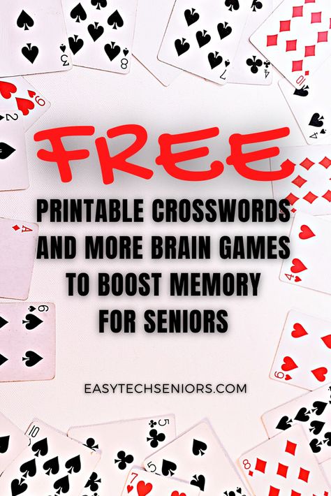 Free printable crosswords, puzzles and many more brain games and other resources to boost memory for seniors. Crosswords For Seniors, Printable Memory Game For Adults, Elderly Activities Free Printable, Word Games For Seniors Free Printable, Cognitive Games For Seniors, Brain Games For Seniors Printable, Memory Games For Seniors Free Printable, Short Term Memory Activities For Adults, Word Games For Seniors