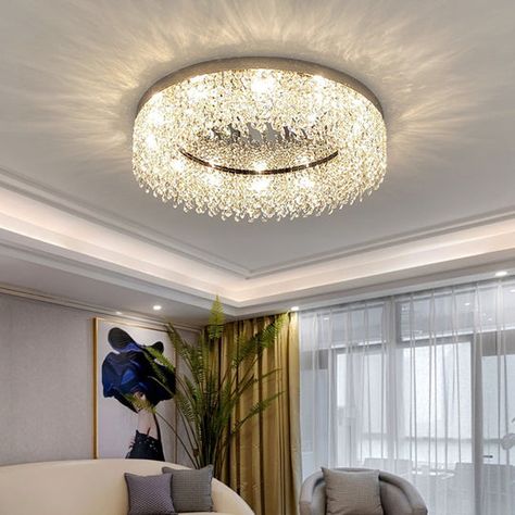 Ceiling Lights Flush Mount Crystal Chandeliers, Ceiling Mounted Chandelier, Flat Chandelier Light Fixtures, Ceiling Jhumar Light, Round Ceiling Chandelier, Flush Mount Chandeliers Dining Room, Living Room Chandelier Ideas Modern, Jhumar For Living Room, Chandelier For Low Ceiling