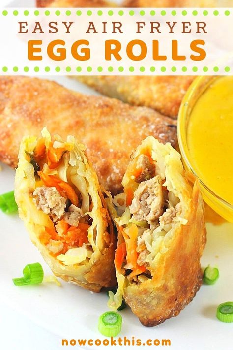 Easy Air Fryer Egg Rolls • Now Cook This! Air Fryer Egg Rolls, Quinoa Burger, Homemade Egg Rolls, Pork Egg Rolls, Chicken Egg Rolls, Air Fryer Oven Recipes, Air Fry Recipes, Egg Roll Recipes, Fry Recipes