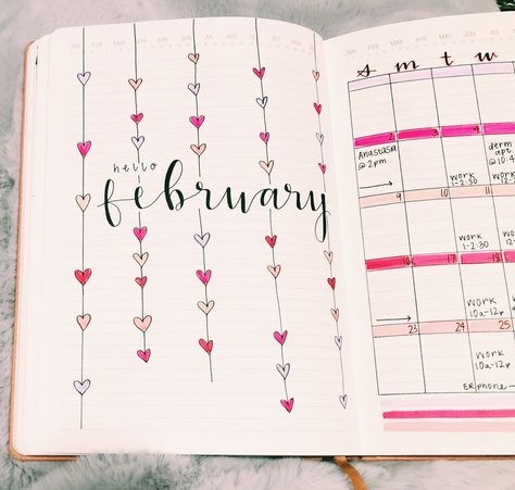 Journaling Ideas February, Jornal Idea February, Bulett Journal Page Ideas February, February Bujo Spread, February Bulletin Journal Ideas, February White Board Ideas, February Planner Ideas, Bulett Journal Ideas February, Febuary Spreads Bullet Journal