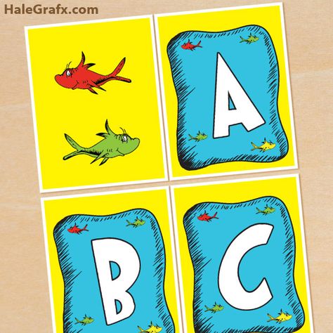 dr seuss fish banner FREE Printable Dr. Seuss Fish Alphabet Banner Pack Celebrate Dr Seuss Birthday, Doctor Suess Classroom, Dr Seuss Printables, Dr Seuss Classroom Theme, Fish Banner, Dr Seuss Party Ideas, Dr Seuss Preschool, The Ocean, Dr Seuss Classroom