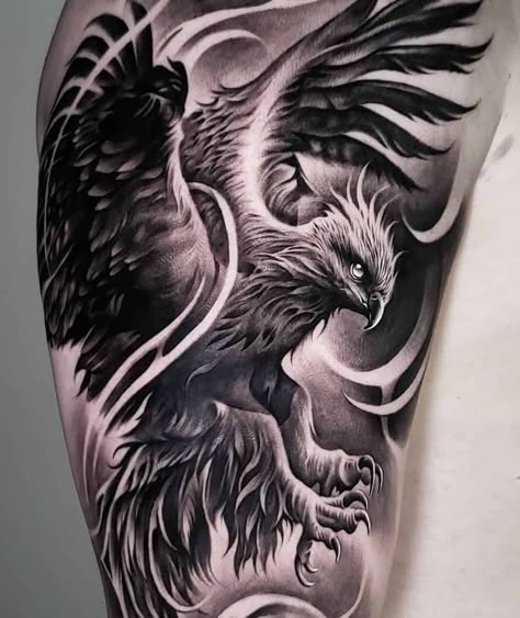 Phoenix Tattoos: Meanings, Tattoo Styles & Ideas Phoenix Tattoo Men, Phoenix Tattoo Sleeve, Watercolor Phoenix Tattoo, Japanese Phoenix Tattoo, Rising Phoenix Tattoo, Small Phoenix Tattoos, Phoenix Bird Tattoos, Phoenix Tattoos, Dragon Tattoos For Men