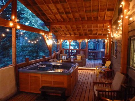 Whirlpool Deck, Cabin Hot Tub, Hot Tub Room, Hot Tub Deck, Lake Cabin, Cabin Living, Log Cabin Homes, Lake Cabins, Cabin In The Woods