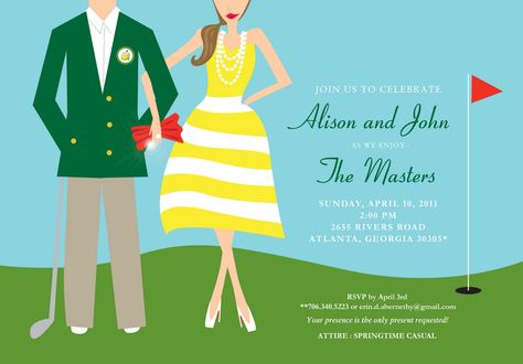 master's party invitation. Pga Masters Party, Masters Party Invitation, Master’s Golf Party, Masters Golf Tournament, Top Golf Birthday Party Invitation, Golf Invitation, Masters Golf, Masters Tournament, Golf Event