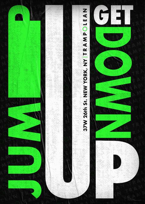 Fitness company brand identity - graphic design Trampolean is a start-up fitness company focusing on infusing fun and fitness. We tackled this project with bright bold colors reminiscent of New York City’s personality. The color palette provided for flexible applications of the brand while remaining “cool” in the fitness space. #GRAPHICDESIGN #BRANDING #FITNESS #GYM #DESIGN #POSTER #FLYER #MERCH #SHIRTS #APAREL T Shirt Graphics Design, Fitness Graphic Design Poster, Fitness Design Poster, Bold Design Graphic, Bold Poster Design, Fitness Color Palette, Focus Graphic Design, Gym Branding Design, Gym Graphic Design