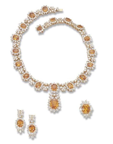 Christie's - A citrine and diamond suite. $40,182 Orange Diamond, Colored Diamond Jewelry, Diamond Necklace Designs, That Dress, Large Image, Antique Gold Jewelry, Semi Precious Jewelry, Necklace Ring, Royal Jewels