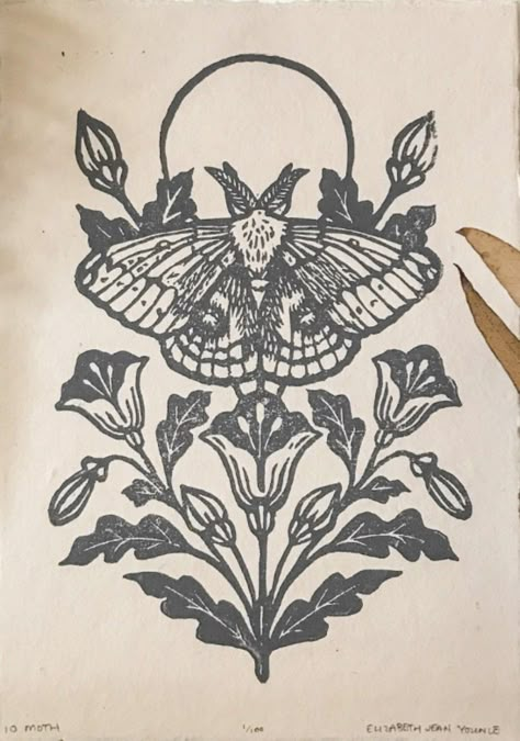 Woodcut Tattoo, Nouveau Tattoo, Medieval Tattoo, Moth Art, Floral Tattoo Sleeve, Moth Tattoo, Cute Tiny Tattoos, Leg Tattoos Women, Art Terms