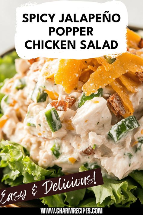 Try this Spicy Jalapeño Popper Chicken Salad for a delicious twist on the classic chicken salad. It's packed with shredded chicken, vibrant jalapeños, crispy bacon, and gooey melted cheese, offering a crunchy and creamy texture you'll love. Perfect for a picnic or a quick lunch, this recipe is easy to whip up and satisfyingly bold. Enjoy the kick of spice combined with savory flavors for a meal that's sure to impress. Whether served on a bun, in a lettuce wrap, or on its own, this chicken salad is a must-try! Jalapeño Chicken Salad, Jalapeno Popper Chicken Salad, Spicy Chicken Salad Recipe, Spicy Chicken Salad, Creamy Chicken Salad, Popper Chicken, Jalapeno Popper Chicken, Jalapeno Recipes, Jalapeno Chicken