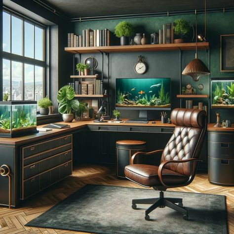 Eclectic Office Design, Cozy Cubicle, Dream Home Office, Working Room, Productive Work, Cozy Desk, Green Office, Misty Mountain, Small Study