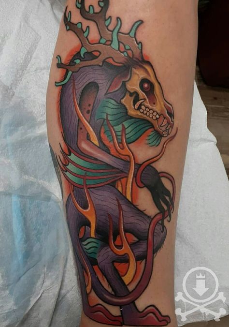 Devil Goat Tattoo, Jersey Devil Tattoo, Hot Stuff Devil Tattoos, Odogaron Tattoo, The Jersey Devil, Devil Tattoo, Burning Fire, Piercing Studio, Jersey Devil